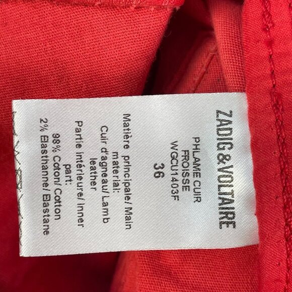 Zadig and Voltaire Womens 36 Small Phlame Pants Crinkled Lamb Leather in Red - Picture 7 of 14
